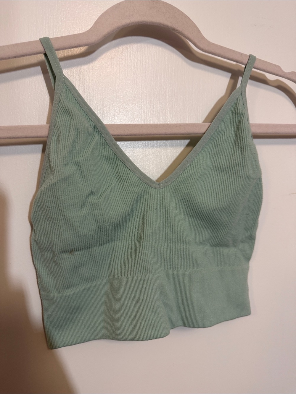 Bozzolo Mint Green Ribbed V-Neck Bralette Crop Top